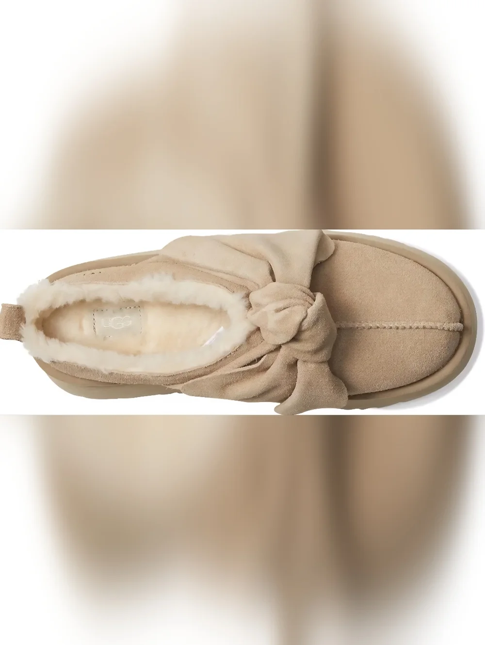 UGG Suede Bow Platform Slip-On Tazz in Sand Size 7 - Picture 2 of 11